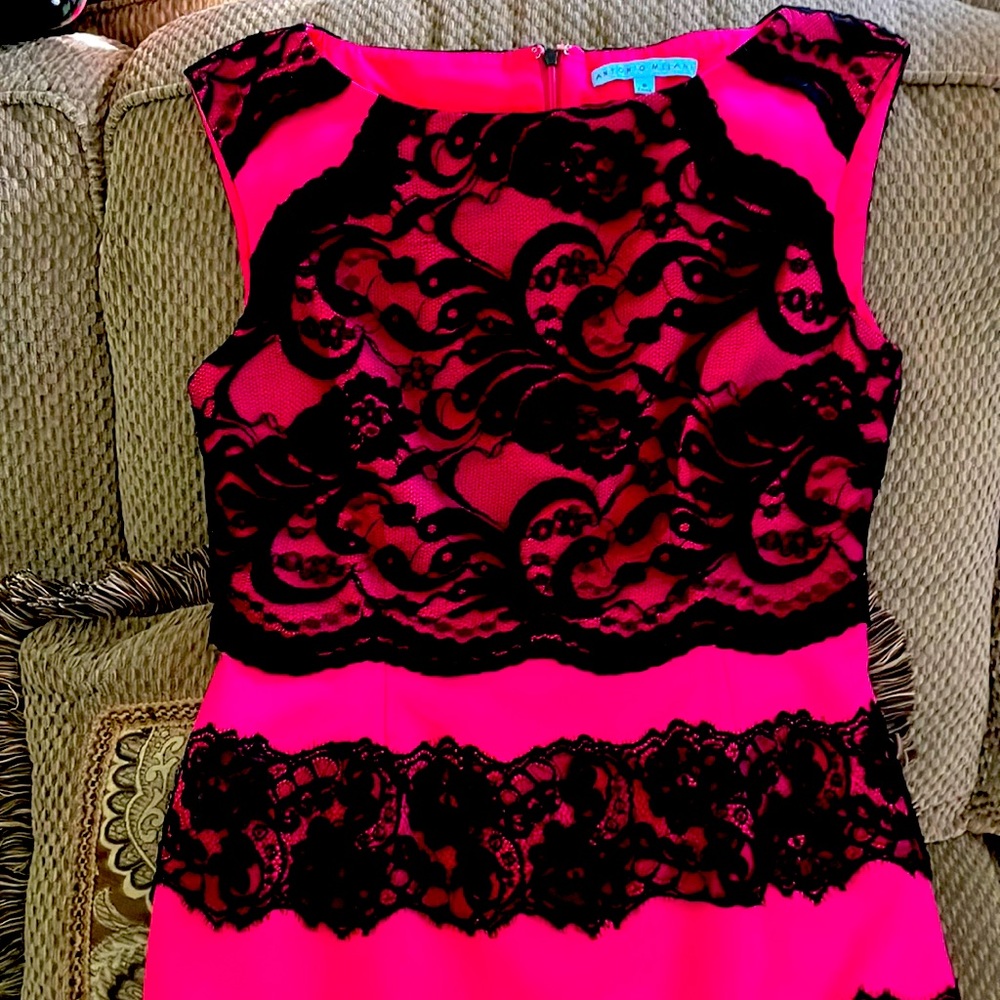 silky pink and black knee length beautiful